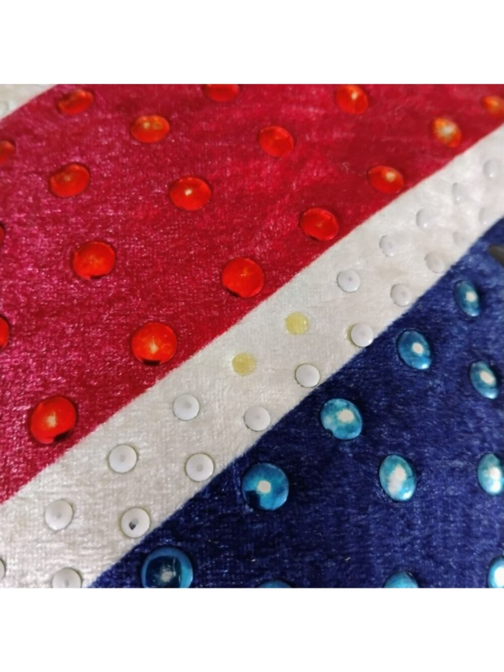 Vintage Union Jack Throw Pillow Crushed Velvet Rhinestone Accents 18" Red Blue - Picture 5 of 5